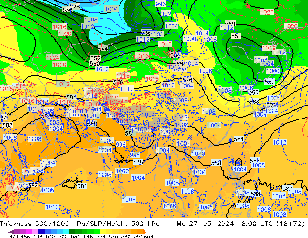 Thck 500-1000hPa ECMWF Mo 27.05.2024 18 UTC