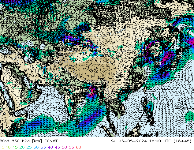 Wind 850 hPa ECMWF zo 26.05.2024 18 UTC