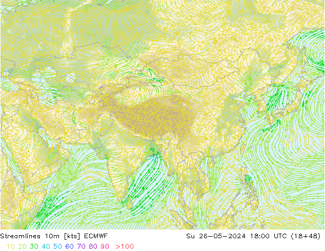 Linia prądu 10m ECMWF nie. 26.05.2024 18 UTC