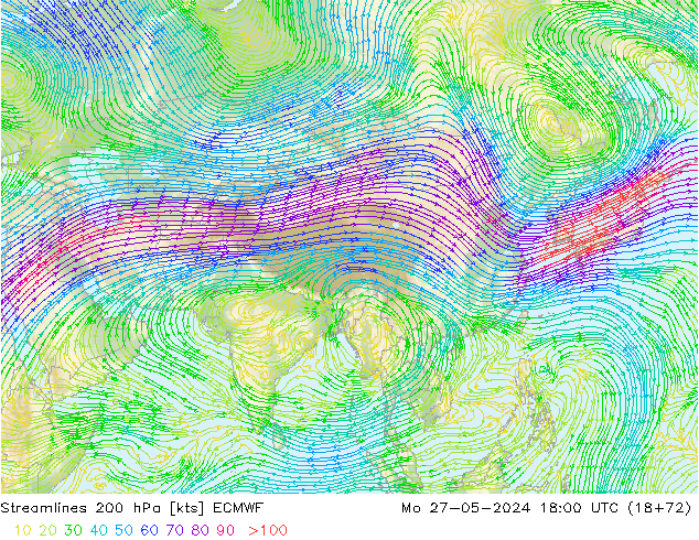 Ligne de courant 200 hPa ECMWF lun 27.05.2024 18 UTC