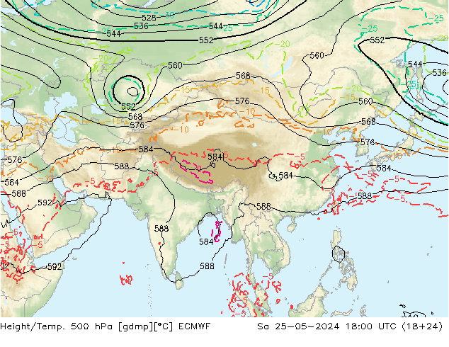 Z500/Rain (+SLP)/Z850 ECMWF  25.05.2024 18 UTC