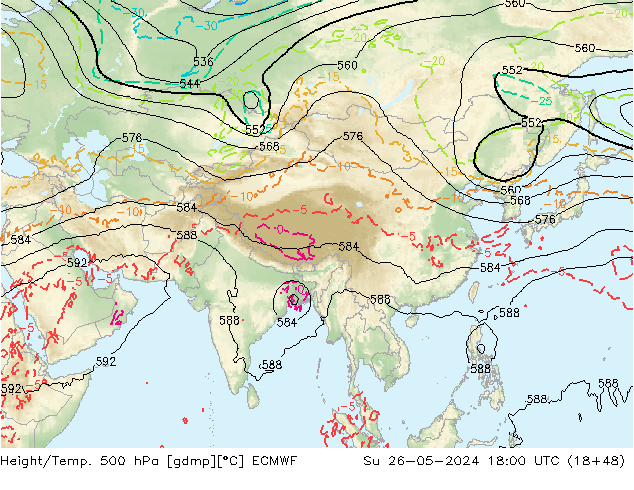 Z500/Rain (+SLP)/Z850 ECMWF nie. 26.05.2024 18 UTC