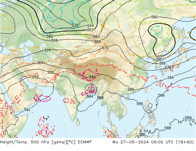 Z500/Yağmur (+YB)/Z850 ECMWF Pzt 27.05.2024 06 UTC