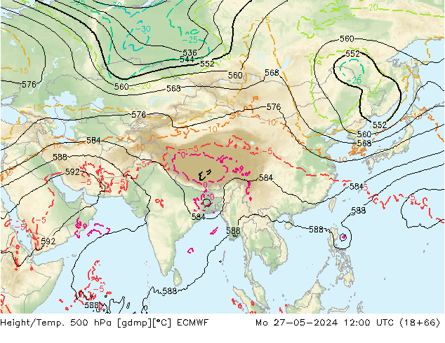 Z500/Rain (+SLP)/Z850 ECMWF пн 27.05.2024 12 UTC