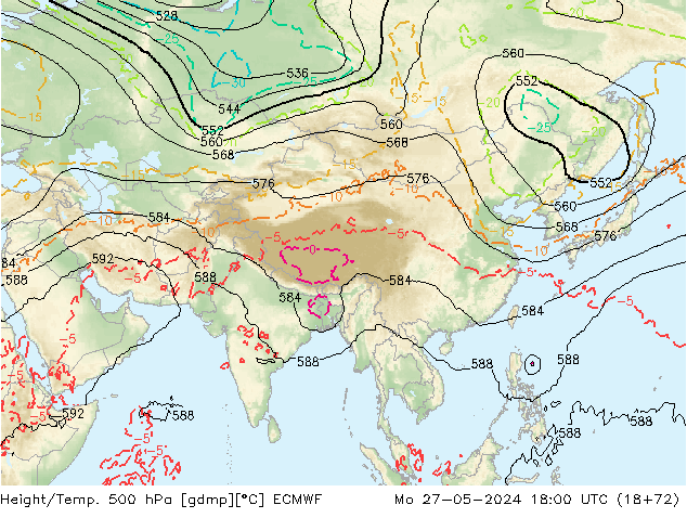 Height/Temp. 500 hPa ECMWF Seg 27.05.2024 18 UTC