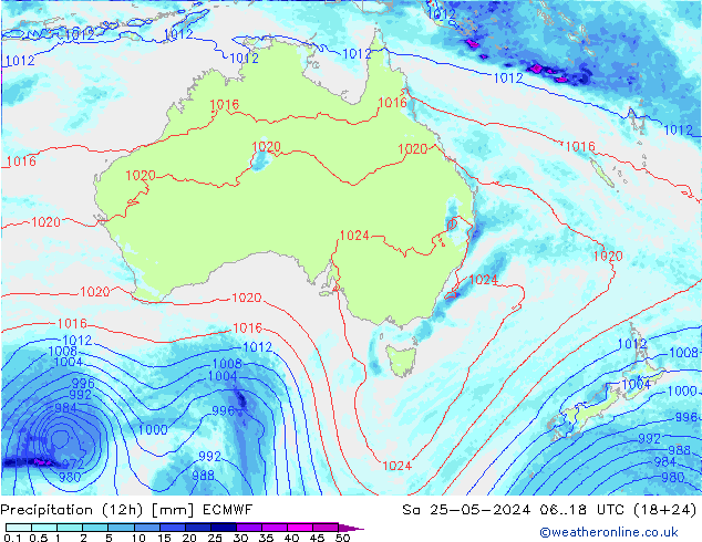 Precipitación (12h) ECMWF sáb 25.05.2024 18 UTC