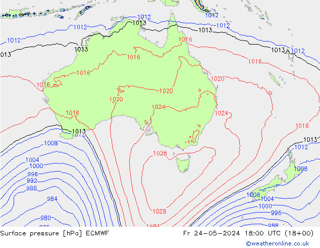 Surface pressure ECMWF Fr 24.05.2024 18 UTC