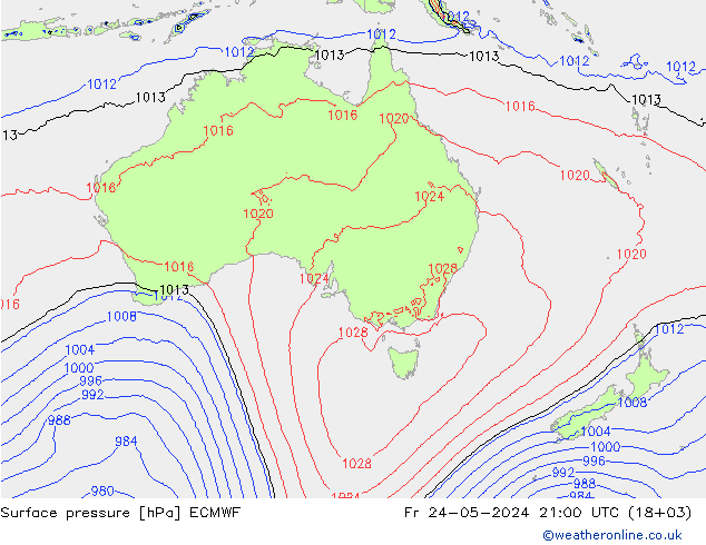 Presión superficial ECMWF vie 24.05.2024 21 UTC