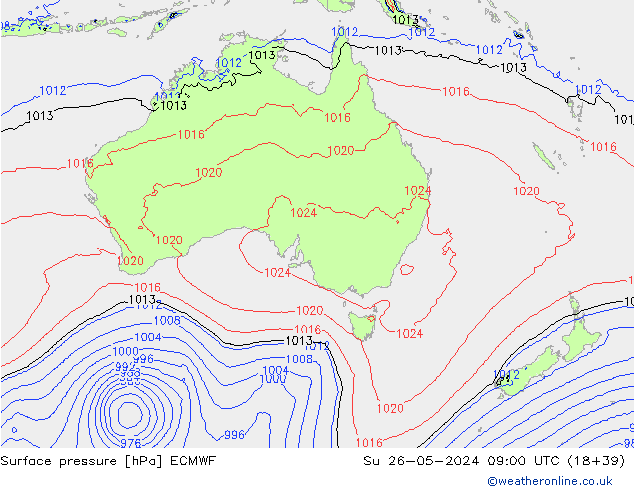 pressão do solo ECMWF Dom 26.05.2024 09 UTC