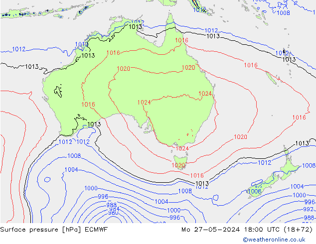 pressão do solo ECMWF Seg 27.05.2024 18 UTC