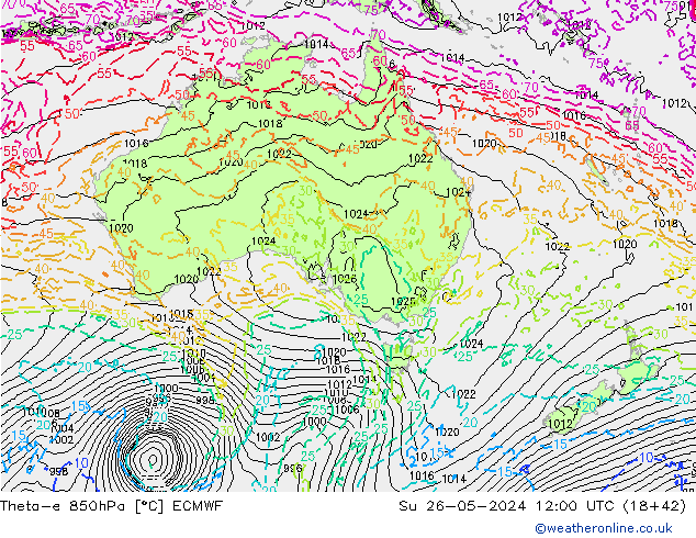 Theta-e 850hPa ECMWF Paz 26.05.2024 12 UTC