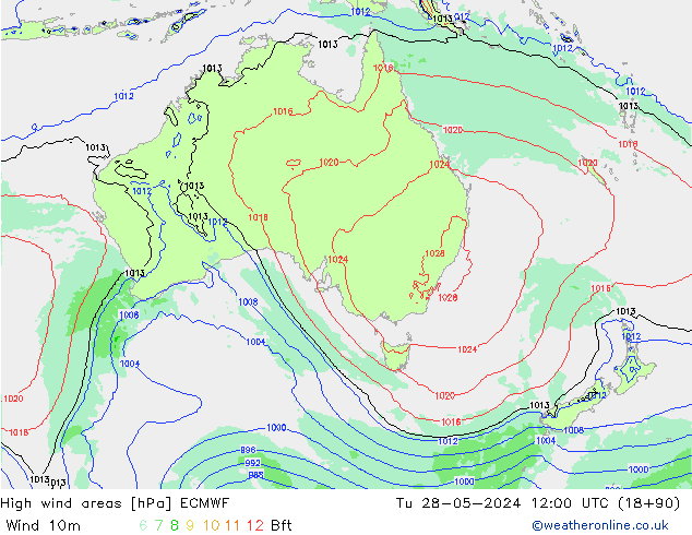 yüksek rüzgarlı alanlar ECMWF Sa 28.05.2024 12 UTC
