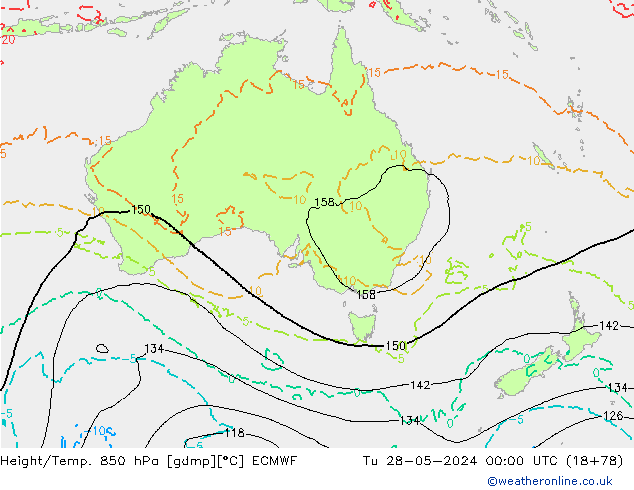 Géop./Temp. 850 hPa ECMWF mar 28.05.2024 00 UTC