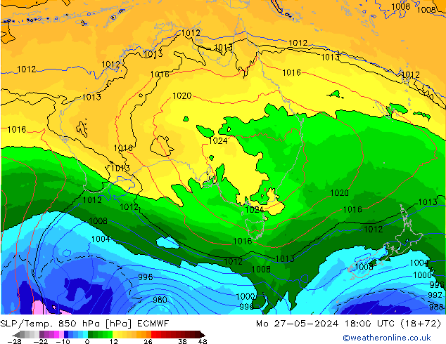 SLP/Temp. 850 hPa ECMWF Mo 27.05.2024 18 UTC