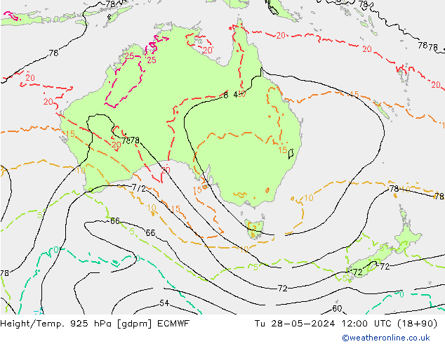 Height/Temp. 925 hPa ECMWF  28.05.2024 12 UTC