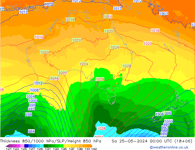 Thck 850-1000 hPa ECMWF So 25.05.2024 00 UTC