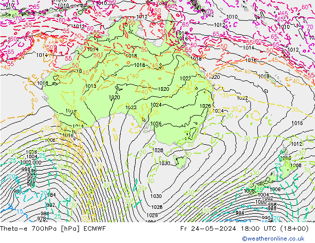 Theta-e 700hPa ECMWF  24.05.2024 18 UTC