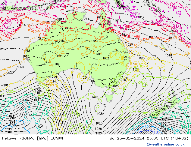 Theta-e 700hPa ECMWF Sa 25.05.2024 03 UTC