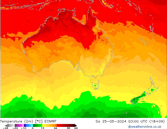 Temperature (2m) ECMWF Sa 25.05.2024 03 UTC