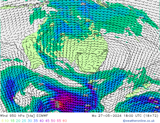 Prec 6h/Wind 10m/950 ECMWF Mo 27.05.2024 18 UTC