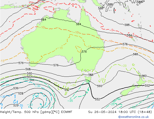 Height/Temp. 500 hPa ECMWF Su 26.05.2024 18 UTC