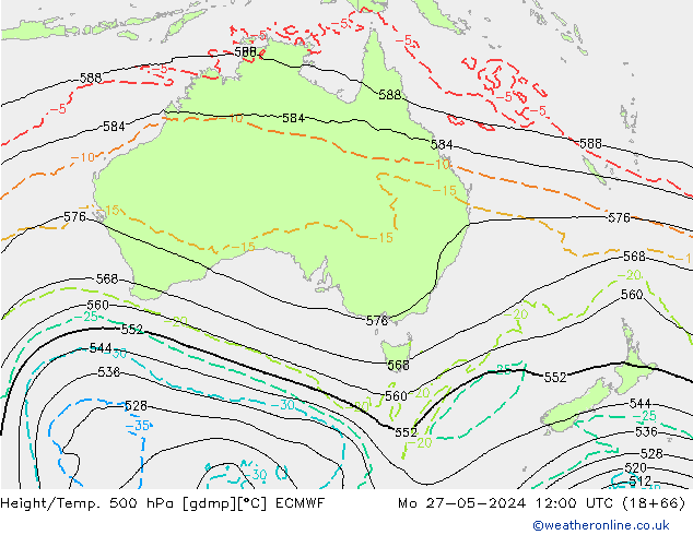 Z500/Yağmur (+YB)/Z850 ECMWF Pzt 27.05.2024 12 UTC