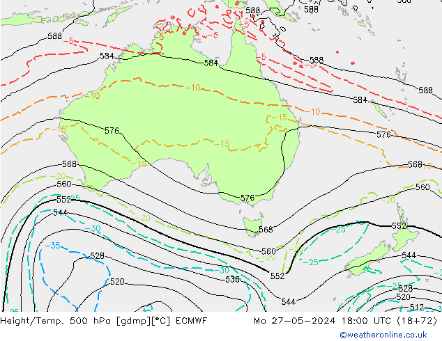 Géop./Temp. 500 hPa ECMWF lun 27.05.2024 18 UTC