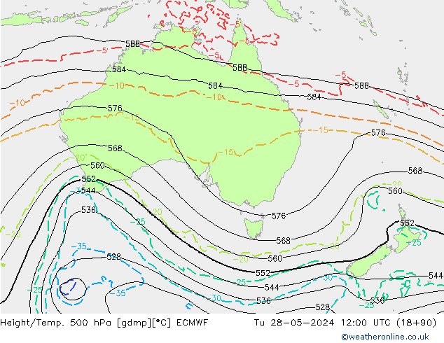 Height/Temp. 500 hPa ECMWF Ter 28.05.2024 12 UTC