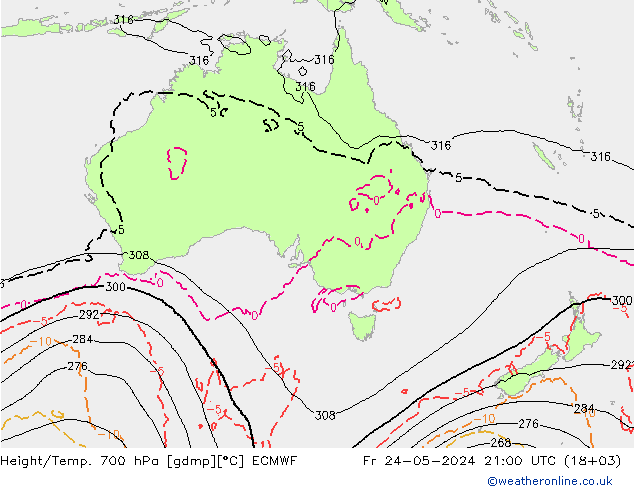 Height/Temp. 700 hPa ECMWF Sex 24.05.2024 21 UTC