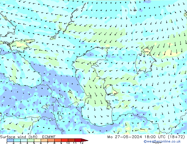Surface wind (bft) ECMWF Mo 27.05.2024 18 UTC