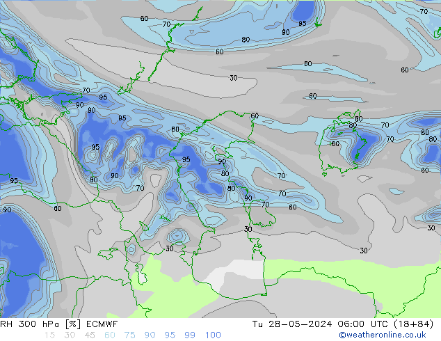 RH 300 hPa ECMWF Tu 28.05.2024 06 UTC