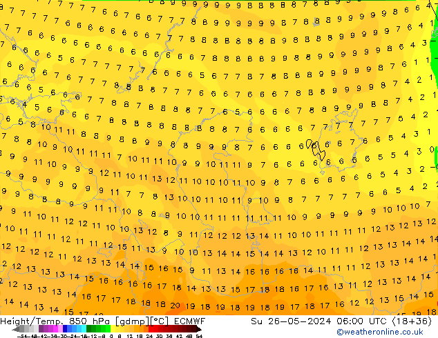 Z500/Yağmur (+YB)/Z850 ECMWF Paz 26.05.2024 06 UTC