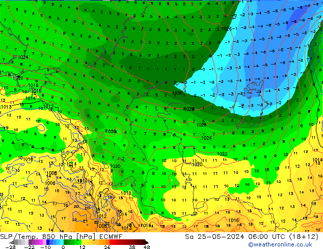 SLP/Temp. 850 hPa ECMWF sáb 25.05.2024 06 UTC