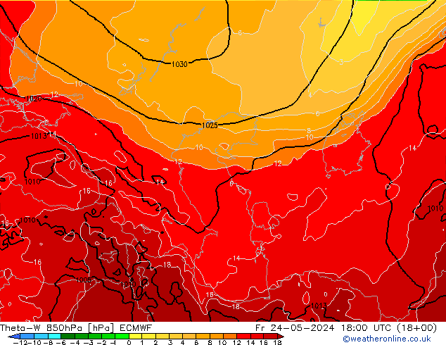 Theta-W 850hPa ECMWF ven 24.05.2024 18 UTC