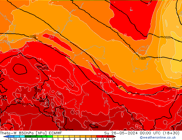 Theta-W 850hPa ECMWF dom 26.05.2024 00 UTC