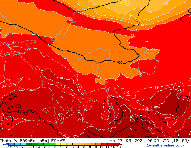 Theta-W 850hPa ECMWF lun 27.05.2024 06 UTC