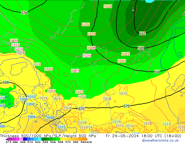 Thck 500-1000hPa ECMWF Pá 24.05.2024 18 UTC