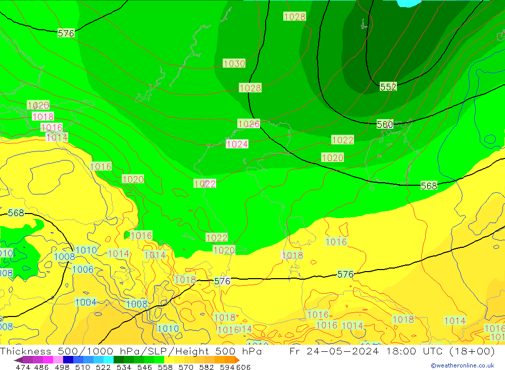 Thck 500-1000hPa ECMWF pt. 24.05.2024 18 UTC