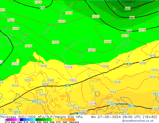 Thck 500-1000hPa ECMWF lun 27.05.2024 06 UTC