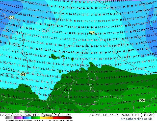 Z500/Yağmur (+YB)/Z850 ECMWF Paz 26.05.2024 06 UTC