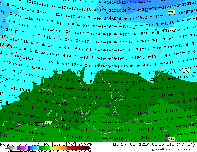 Z500/Rain (+SLP)/Z850 ECMWF Po 27.05.2024 00 UTC