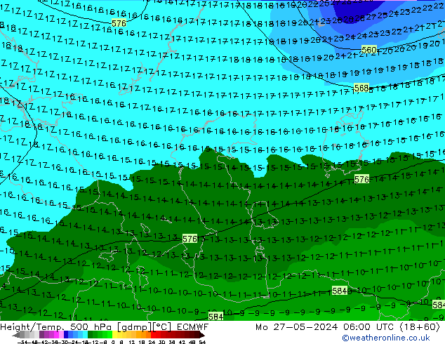 Z500/Rain (+SLP)/Z850 ECMWF Mo 27.05.2024 06 UTC