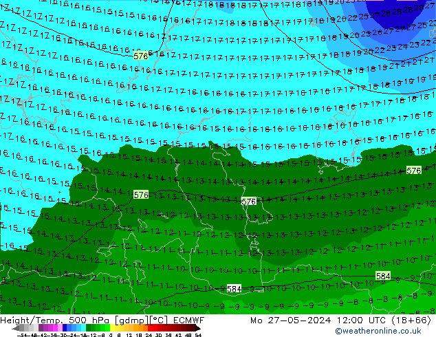 Z500/Rain (+SLP)/Z850 ECMWF Mo 27.05.2024 12 UTC