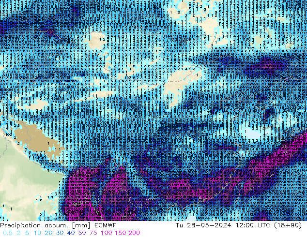 Precipitation accum. ECMWF 星期二 28.05.2024 12 UTC