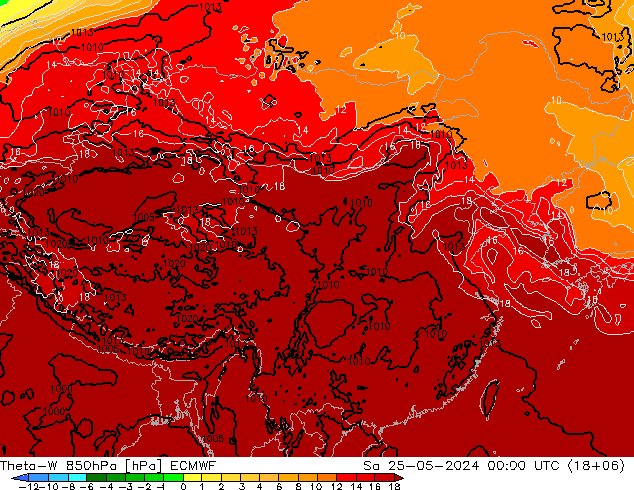 Theta-W 850hPa ECMWF  25.05.2024 00 UTC