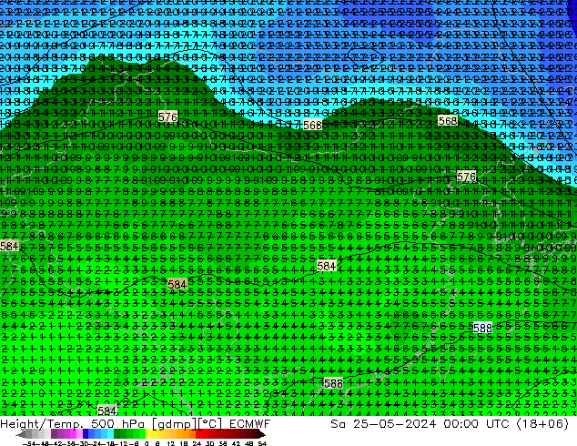 Z500/Rain (+SLP)/Z850 ECMWF 星期六 25.05.2024 00 UTC