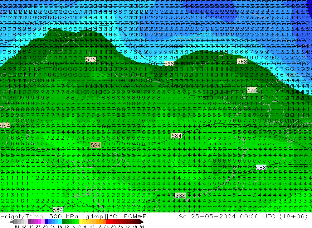 Z500/Rain (+SLP)/Z850 ECMWF 星期六 25.05.2024 00 UTC