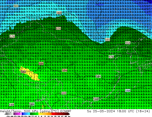 Z500/Rain (+SLP)/Z850 ECMWF 星期六 25.05.2024 18 UTC