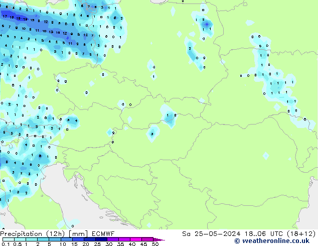 Precipitation (12h) ECMWF Sa 25.05.2024 06 UTC