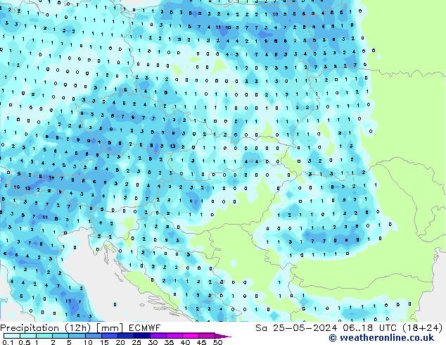 Precipitation (12h) ECMWF So 25.05.2024 18 UTC